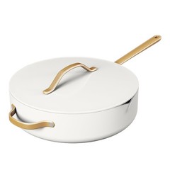 Beautiful 5.5 Qt Ceramic Non-Stick Sauté Pan w/ Strainer Lid, White Icing