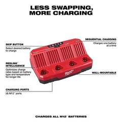 Milwaukee 48-59-1204 M12 12V REDLINK 4-Bay Skip Button Battery Charger