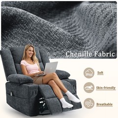Korser Chenille 360° Swivel Rocker Recliner for Adults with Massage & Heating