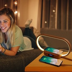Bedside Lamp w/Wireless Charger Clock USB Charging Port Touch Control Nightstand