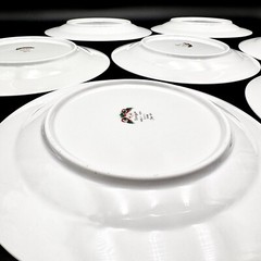VTG 1990 SANGO NOEL 10.25″ Dinner Plates 8401 Christmas Holly & Ribbons SET/7