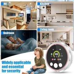 5-in-1 CO, Smoke & Gas Detector with Temp & Humidity Display – Plug-in & Backup