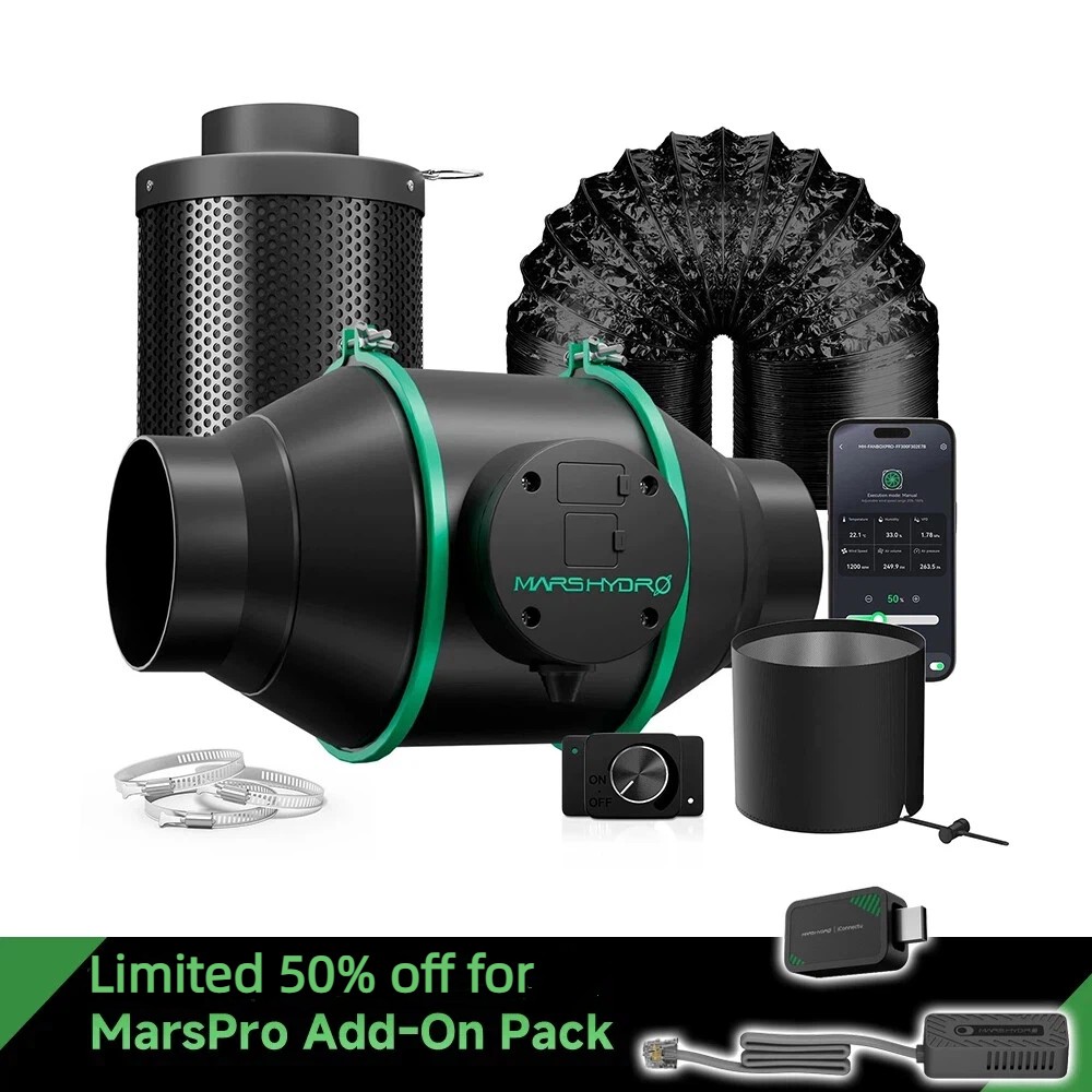 Mars Hydro Ifresh 4″Inline Fan Carbon Filter Kit Smart APP Control for Grow Tent