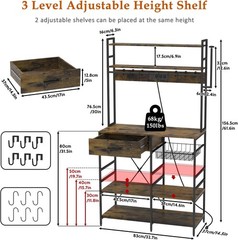 Large Brown Shelf Unit with Power Outlet, Freestanding Storage Organizer