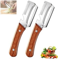 2 PCS 3-in-1 Multifunctional Vegetable Peeler with Wooden Handle,Julienne Slicer