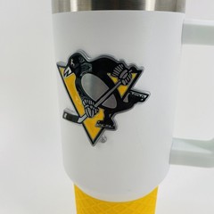 NHL Pittsburgh Penguins 40oz Insulated Travel Mug Tumbler w/ Handle White Yellow
