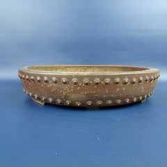 Bonsai Pot Heian Kosen Terracotta Studded Round Medium 26.3cm 10.3in Vintage JPN