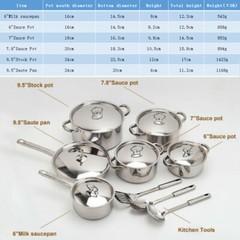 NEW Thickened Stainless Steel 15-Piece Cookware Set with Lids,Pots and Pans Kits