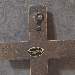 Vintage SyrocoWood Rugged Log Cross • 9.25″ Rustic Wall Decor • Made in USA 1950