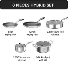 Stainless Steel Non-Stick Cookware Set, Oven Safe & Induction Ready