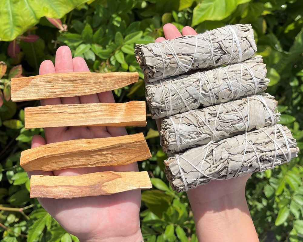 4 White Sage Smudge Sticks + 4 Palo Santo Wood Sticks – House Cleansing Bundle