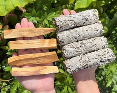 4 White Sage Smudge Sticks + 4 Palo Santo Wood Sticks – House Cleansing Bundle