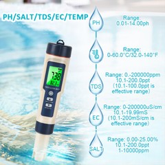 Professional 5-in-1 Water Tester Tool PH/TDS/EC/Salinity/Temperature for Pool