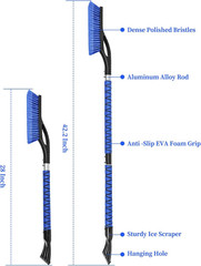 42.2in Snow Brush Ice Scraper Car Windshield Foam Grip Blue