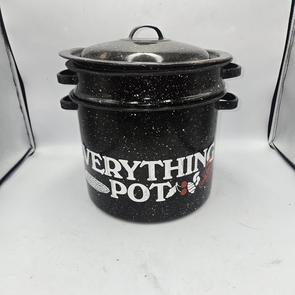 Enamelware 5 Piece Double Boiler Steamer Stock Pot Black Speckled Everything