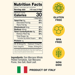 Certified San Marzano Whole Peeled Tomatoes 28 Oz (Pack of 6) Canned Plum Toma