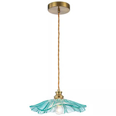 11.02 In. 1-Light Modern Blue Hanging Pendant Light with Flower Shaped Glass Sha