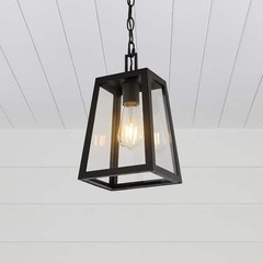 JONATHAN Y Glendale 6.75 in. Black/Clear Iron/Glass Outdoor LED Pendant Light