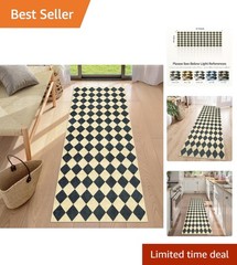Elegant 2×6 Diamond Checkered Runner Rug – Machine Washable & Non-Slip