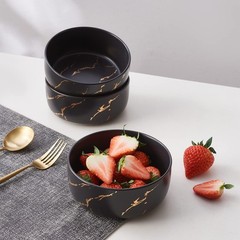 Pokini Black Gold Splash Dinnerware Sets, Marble Porcelain Plates and Bowls S…