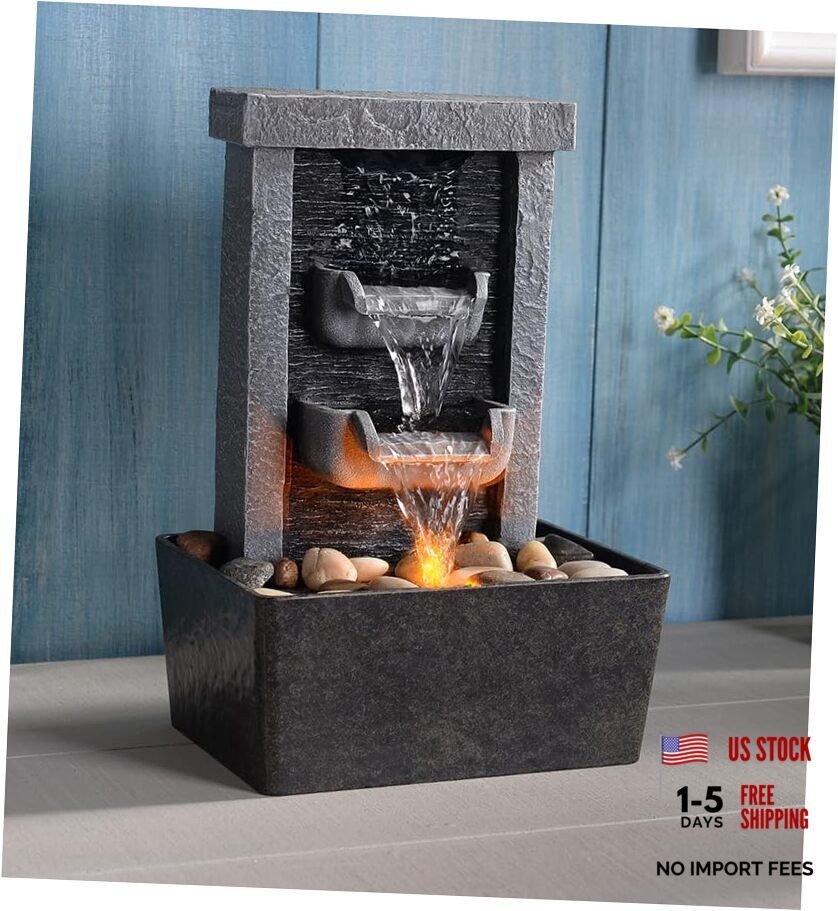 Home Décor 10.3 in Indoor Waterfall Fountain Relaxation High Dark Gray