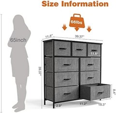 9 Storage Drawer Dresser for Bedroom Tall Wood Dresser with Fabric Storage Tower