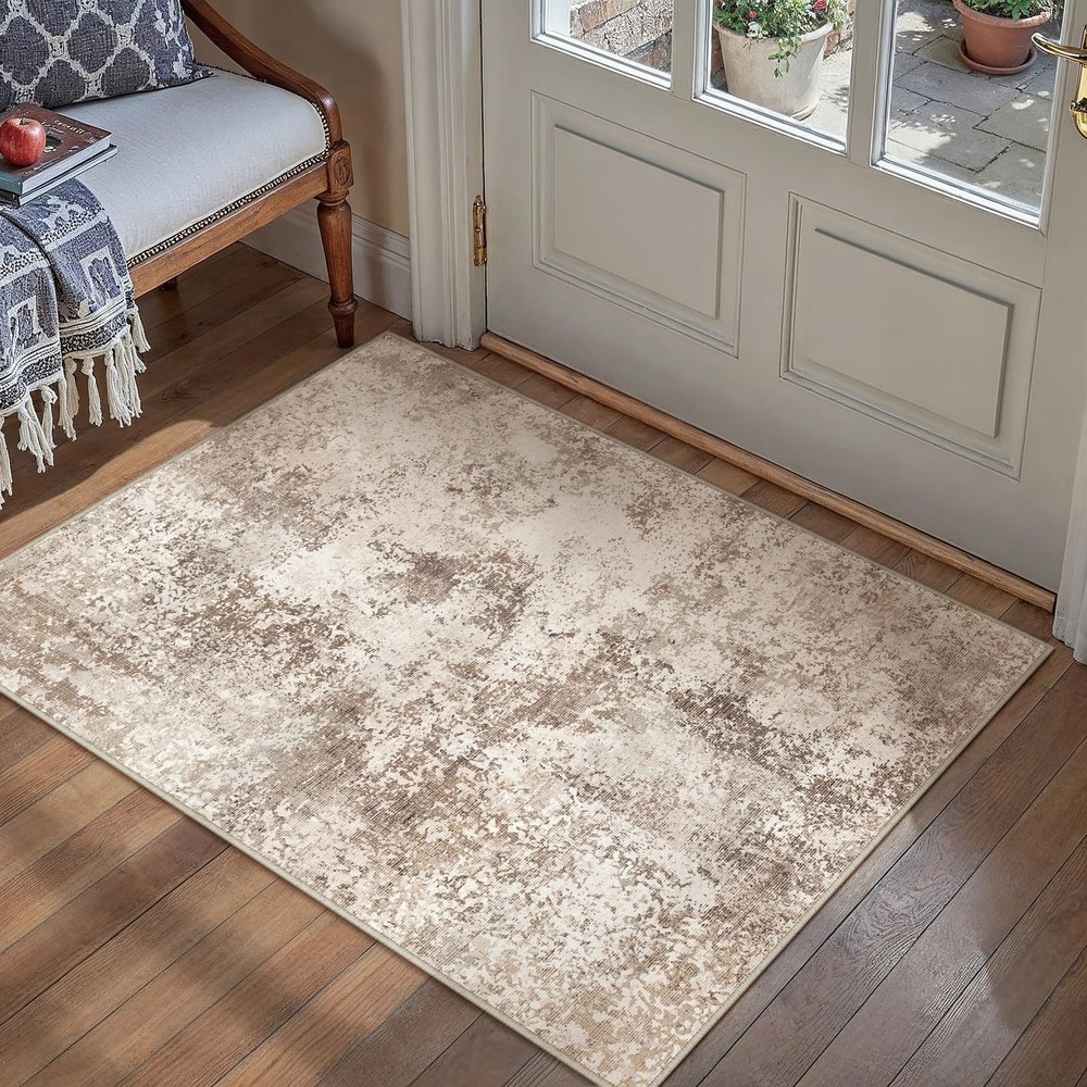 2×3 Entryway Rug Brown Machine Washable Abstract Area Rug Small Rugs Entrance…