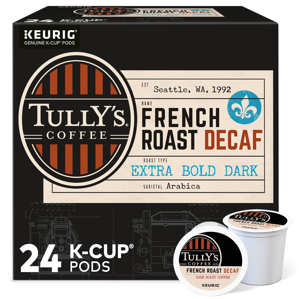 Tully’s Coffee French Roast Decaf, Keurig K-Cup Pods, Dark Roast, 24 Count