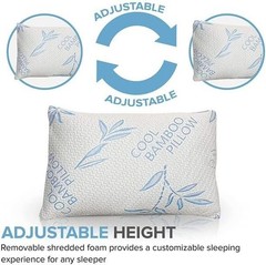 Adjustable Bamboo Bed Pillow, Cool Bamboo Sleeping Pillow, Shredded Memory Foam