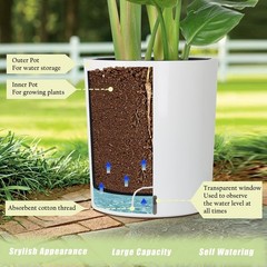 SAROSORA Large 12.5in Round SelfWatering Planter Pot Patio Garden Tall Trees