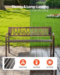 Outdoor Bench, 50 inch, Carbon Steel Metal Frame with PVC Floral Pattern Backre
