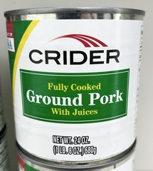 Lot of (4) Crider Fully Cooked Ground Pork / Canned 24oz 1LB / Exp. 05/30/2027!