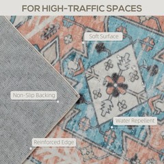 8×10 Area Rug, Vintage Machine Washable Rug for Bedroom, Brown Blue