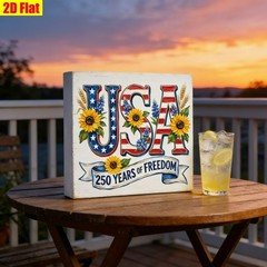 4th of July 250 Years of Freedom USA Sunflower Wooden Box Sign Farmhouse Decor