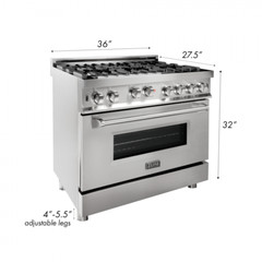 ZLINE 36″ Stainless DUAL FUEL 4.6 cu.ft. Gas Burner/Electric Oven Range RA36 OB1
