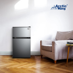 3.2 Cu ft Two Door Mini Fridge with Freezer, Stainless Steel, Energy Efficient