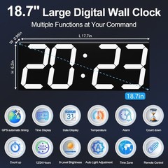 Digital Clock with Large Display 18.7 Inch, GPS Auto-Sync Time, Remote Control