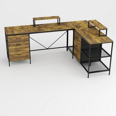 9.5FT L-Shaped Home Office Computer Desk 6 Drawers Monitor Stands Power Outlets