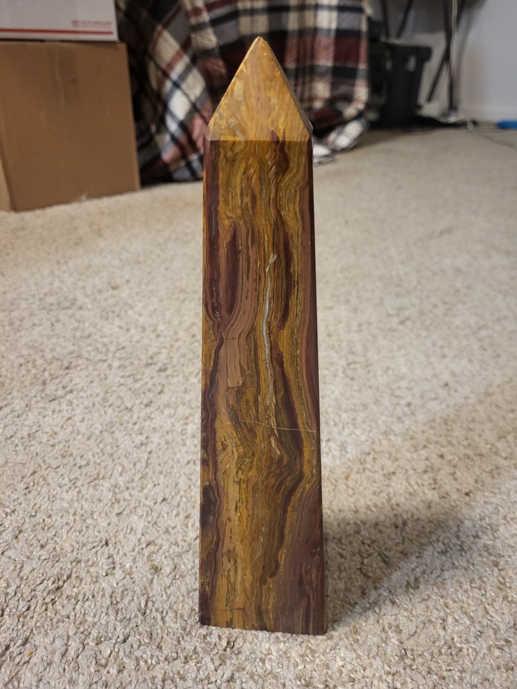 VTG 6.3lbs 10″ Multicolor Onyx Obelisk Solid Stone Earth Tone Sculpture Tower