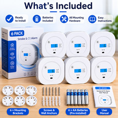 Wireless Interlinked Smoke & Carbon Monoxide Alarm 6 Pack LCD Display SC-RF200