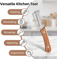 2 PCS 3-in-1 Multifunctional Vegetable Peeler with Wooden Handle,Julienne Slicer