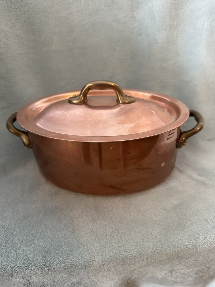 Williams Sonoma Oval Copper Cocotte Casserole Dutch Oven 2Qt Tin Lined France