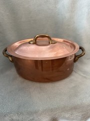 Williams Sonoma Oval Copper Cocotte Casserole Dutch Oven 2Qt Tin Lined France