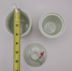 Teavana Porcelain Fine China Floating Lotus Blossom Teacup Infuser Mug 4 Pc. Set