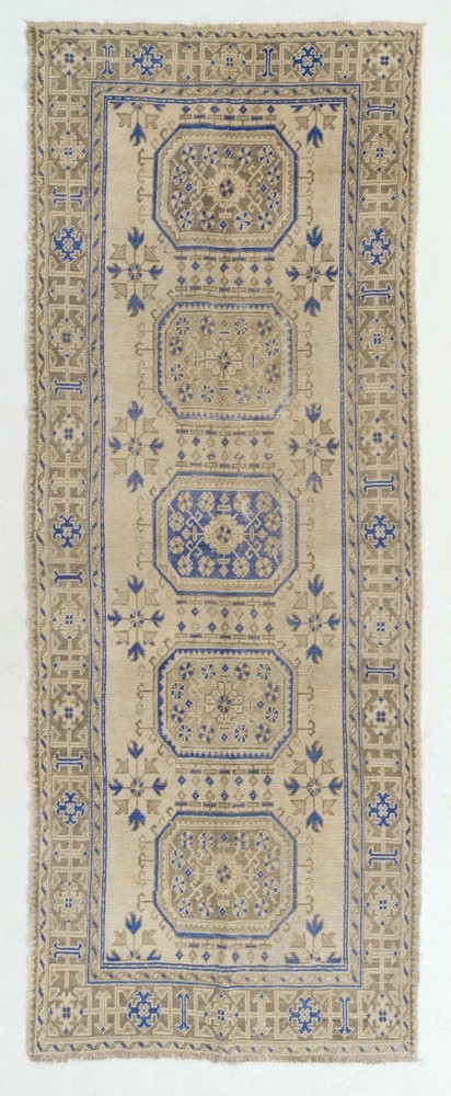 4.6×12.2 Ft Vintage Anatolian Oushak Runner Rug. Hand-knotted Wool Rug