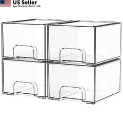 Yieach 4 Pack Clear Stackable Storage Drawers,4.4” 4 PCS, Clear-4.4 In Tall