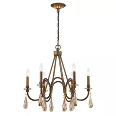 Elegant 6-Light Bronze with Oversized Crystal Drops Chandelier 24.25 in
