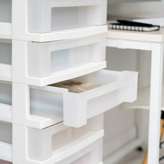 NEW IRIS 9-Drawer Narrow Plastic Storage Drawer Cart with Organizer Top, White