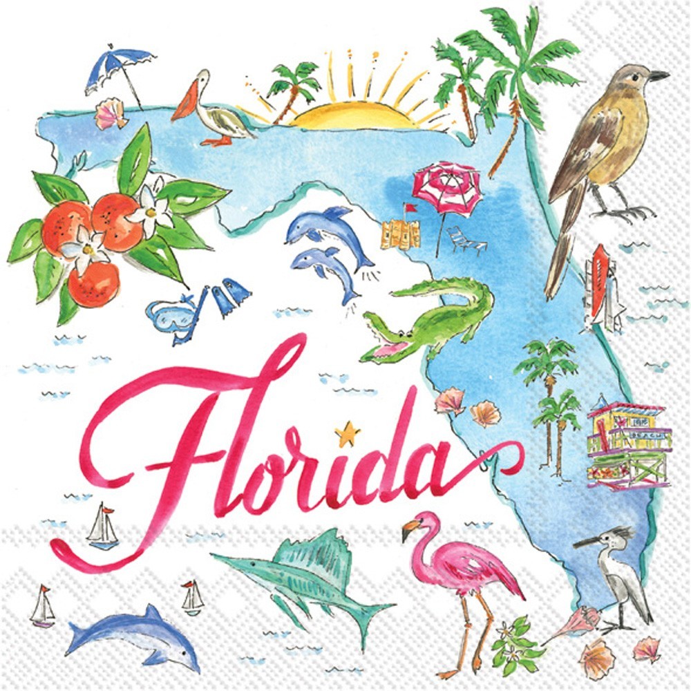 Decoupage Art Craft-Cocktail Size 5″ x 5″ -Florida Sunshine State, USA States