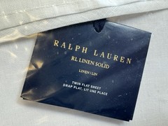 Ralph Lauren RL Linen Solid Twin Flat Sheet White Alabaster Bed NEW
